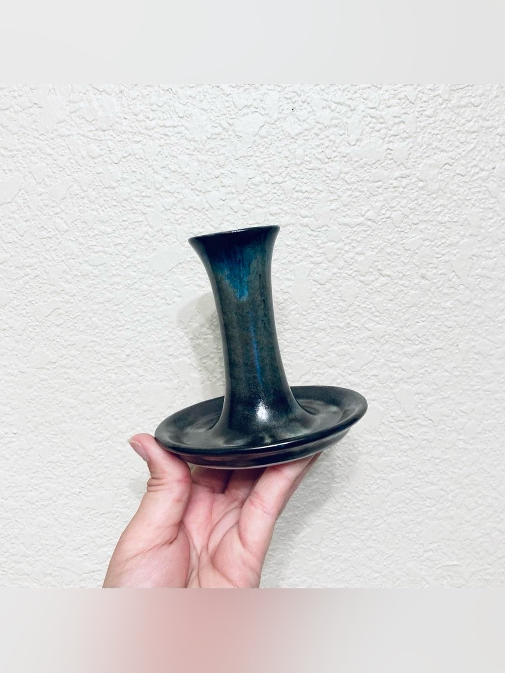 Pair of Gorgeous Blue Studio Pottery Ceramic Candlestick Holders  Table Decor